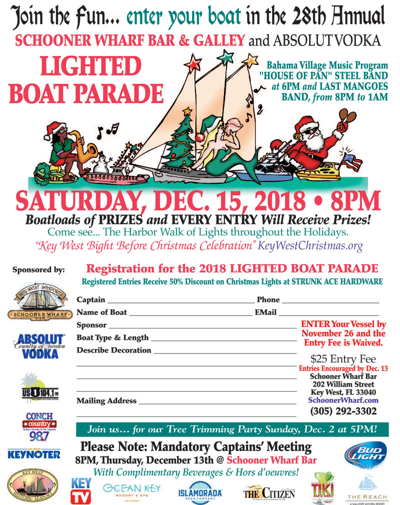 Captains' Meeting Schooner Wharf Bar & Galley Lighted Boat Parade Flyer 2018