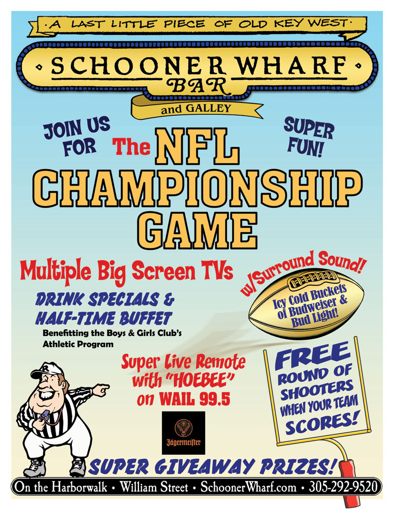 Schooner Wharf Super Bowl Party Flyer 2020