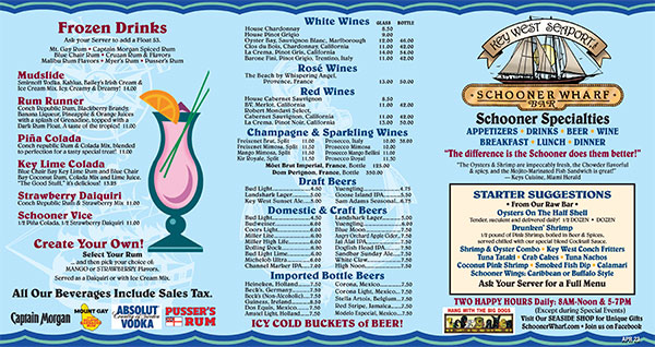 2023 Schooner Wharf Drink Menu Page 1